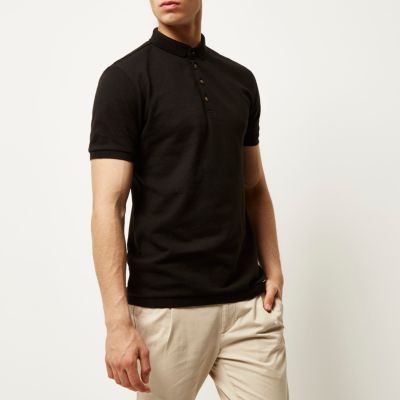 Black textured polo shirt